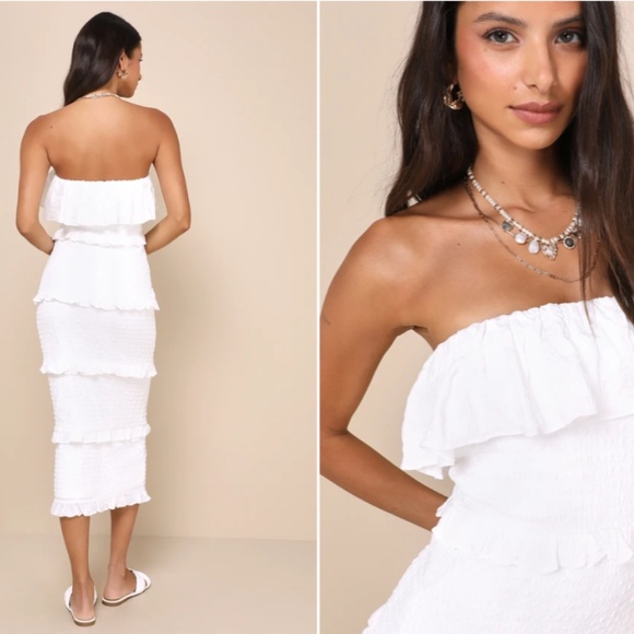 LULUS Bridal Bachelorette Engagement Bridal Shower Sexy HOneymoon Ruffles midi - Picture 4 of 5